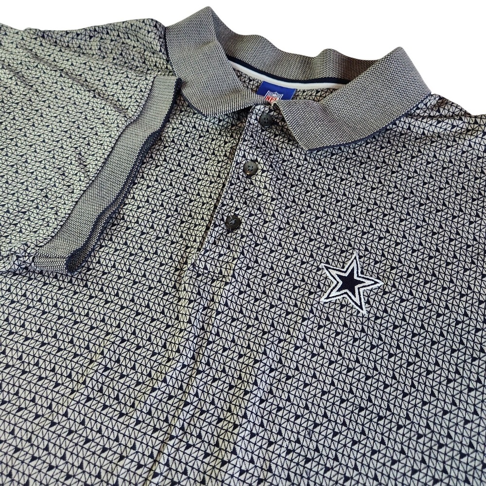 REEBOK‎ NFL DALLAS COWBOYS Polo Mens 2XL Blue Grey Cotton Geometric Short Sleeve